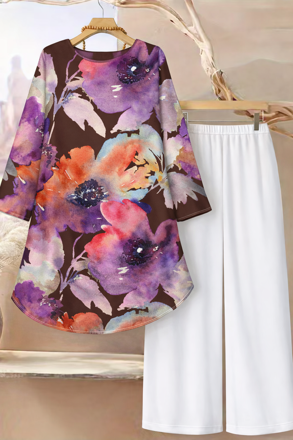 πΈ Spandex Floral Printed Top & Pant Set πΈ