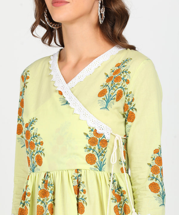 Ethnic Cotton Printed Angrakha Kurti Palazzo Set for Women