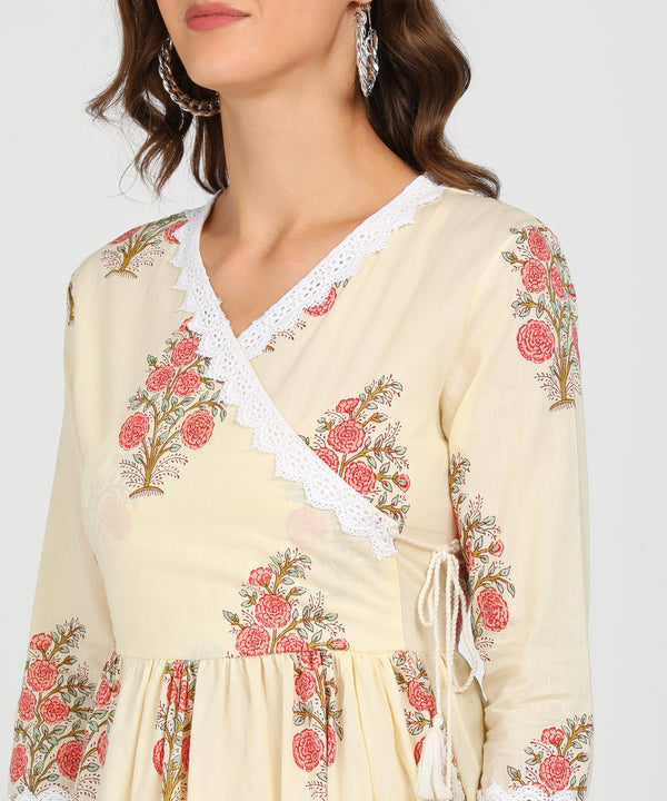 Ethnic Cotton Printed Angrakha Kurti Palazzo Set for Women
