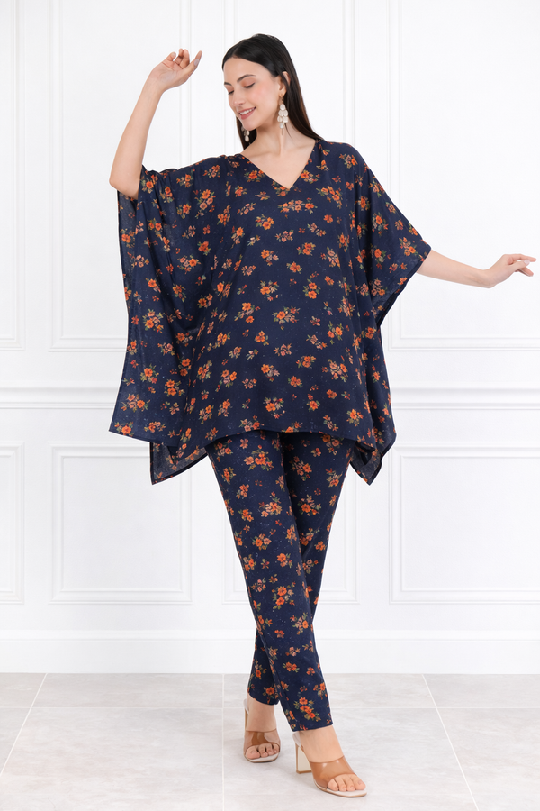 Women’s Floral Printed Kaftan Pant Co-Ord Set – Stylish & Comfortable Lounge Wear