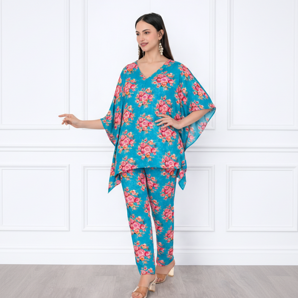 Women’s Floral Printed Kaftan Pant Co-Ord Set – Stylish & Comfortable Lounge Wear