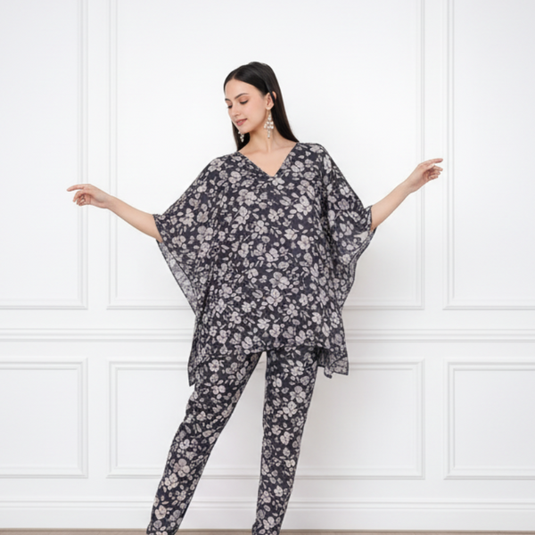 Women’s Floral Printed Kaftan Pant Co-Ord Set – Stylish & Comfortable Lounge Wear