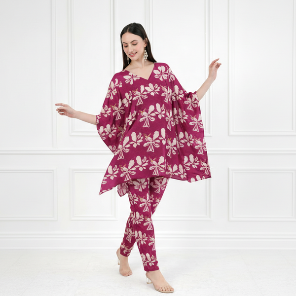 Women’s Floral Printed Kaftan Pant Co-Ord Set – Stylish & Comfortable Lounge Wear