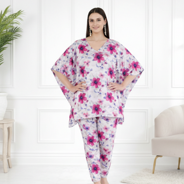 Women’s Floral Printed Kaftan Pant Co-Ord Set – Stylish & Comfortable Lounge Wear