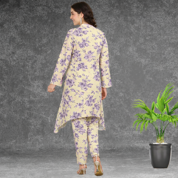 🌸 Floral Print Spandex Kurti Pant Co-Ord Set 🌸