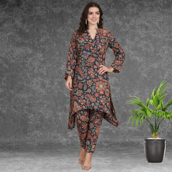 🌸 Floral Print Spandex Kurti Pant Co-Ord Set 🌸