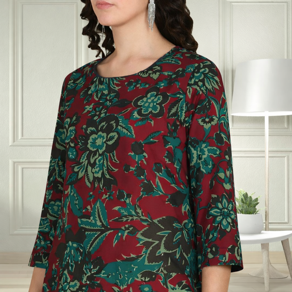 Floral Printed Spandex Kurti Pant Co-Ord Set for Women | Stretchable & Stylish Ethnic Wear