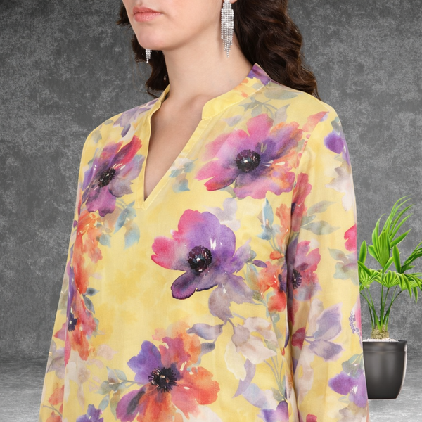 🌸 Floral Print Spandex Kurti Pant Co-Ord Set 🌸