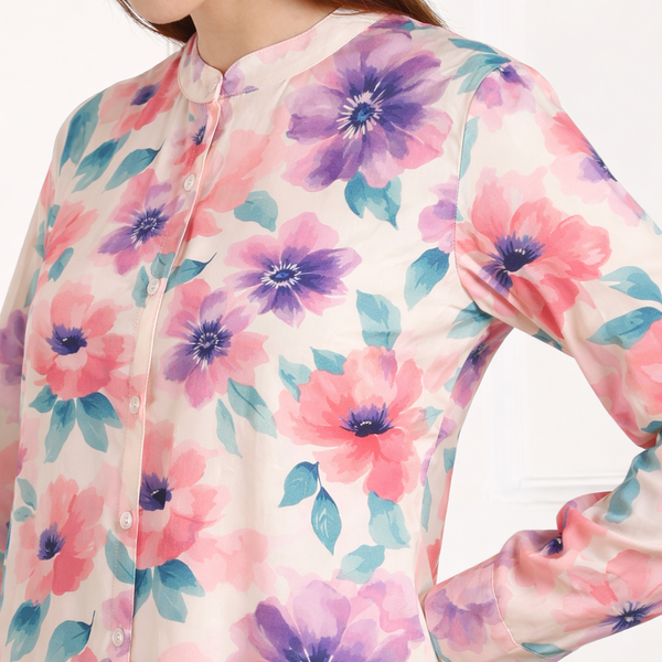 🌺 Floral print spandex kurti‑pant co‑ord set