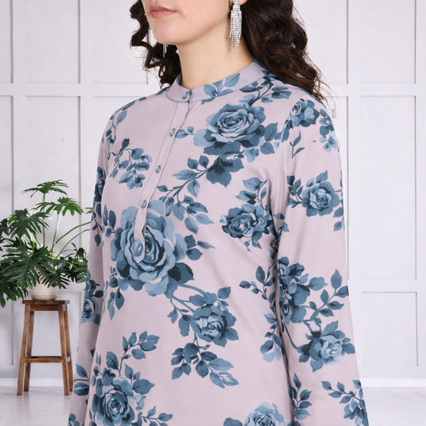 🌺 Floral print spandex kurti‑pant co‑ord set