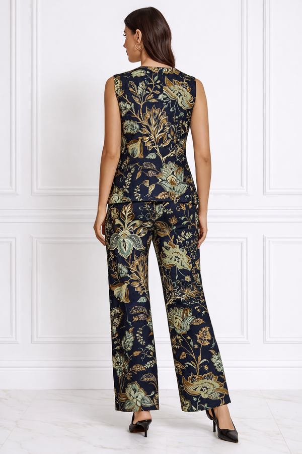 Spandex Floral Print Jacket & Pant Co-Ord Set for Women