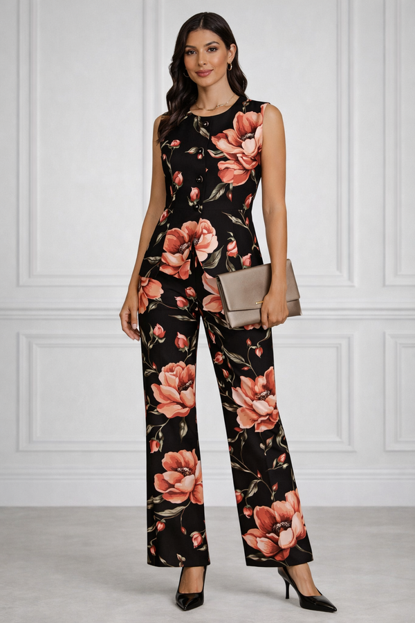 Spandex Floral Print Jacket & Pant Co-Ord Set for Women