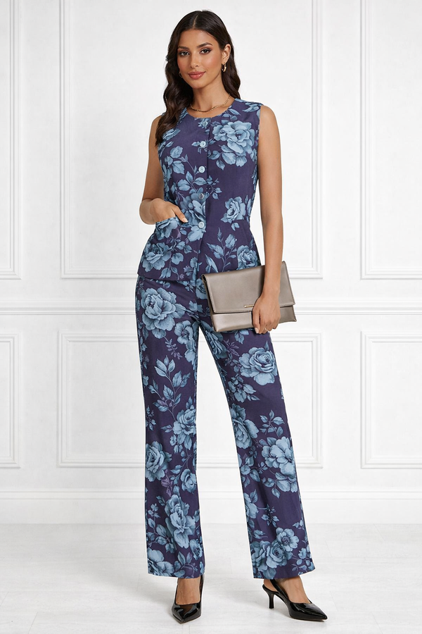 Spandex Floral Print Jacket & Pant Co-Ord Set for Women