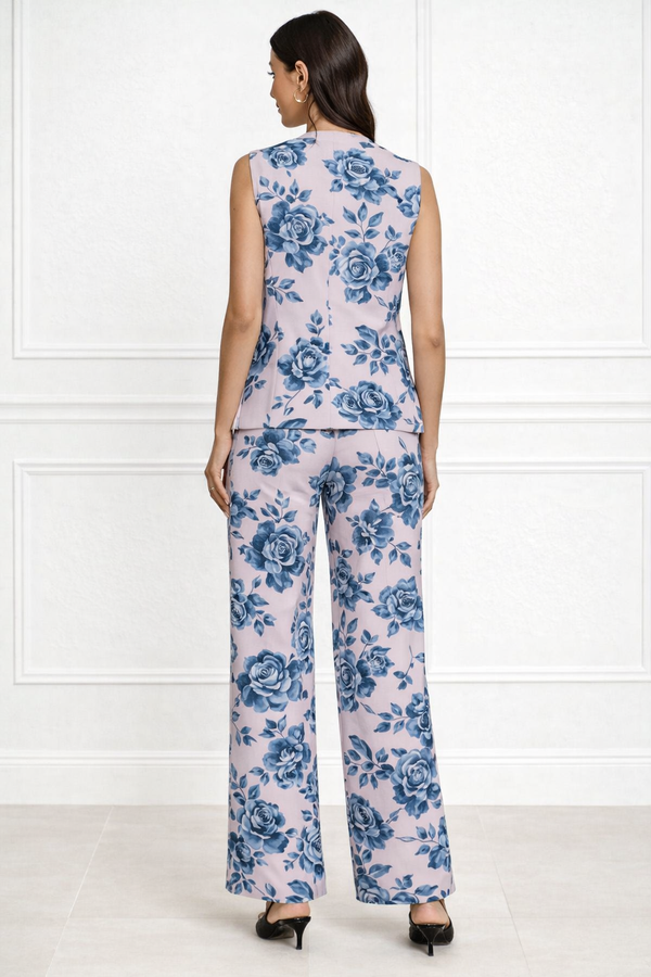 Spandex Floral Print Jacket & Pant Co-Ord Set for Women