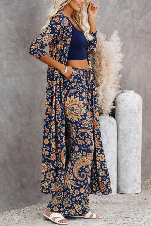 πΈ Women Floral Printed Spandex Shrug, Top & Pant β 3-Piece Co-Ord Set πΈ