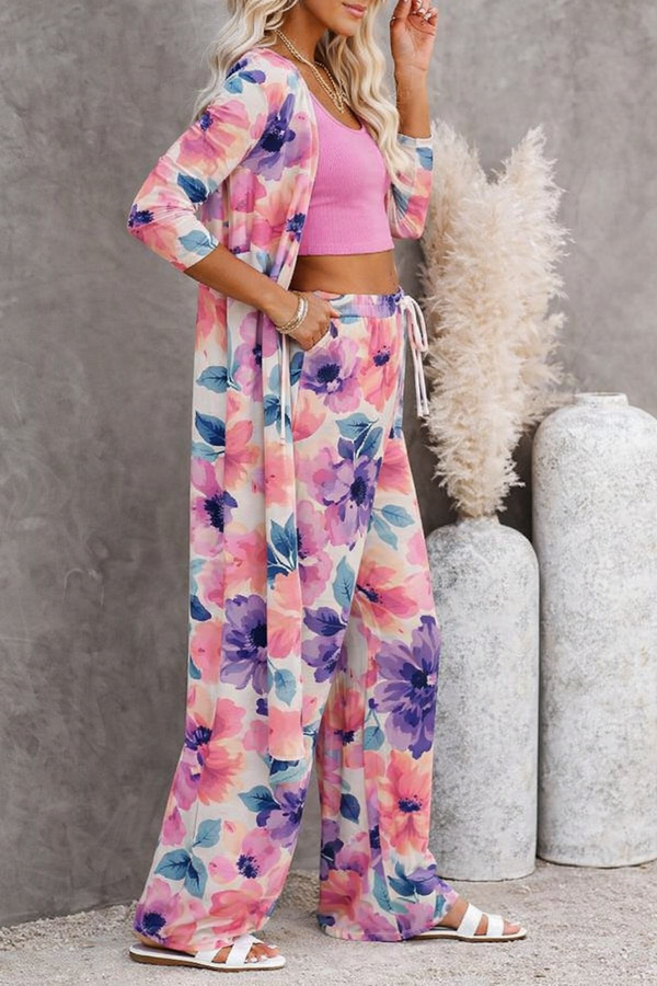 πΈ Women Floral Printed Spandex Shrug, Top & Pant β 3-Piece Co-Ord Set πΈ