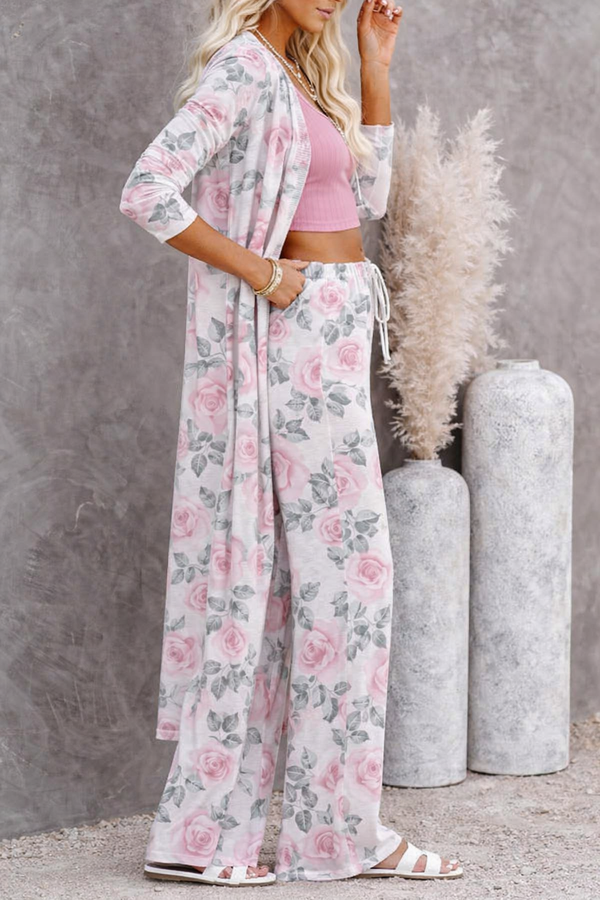 πΈ Women Floral Printed Spandex Shrug, Top & Pant β 3-Piece Co-Ord Set πΈ