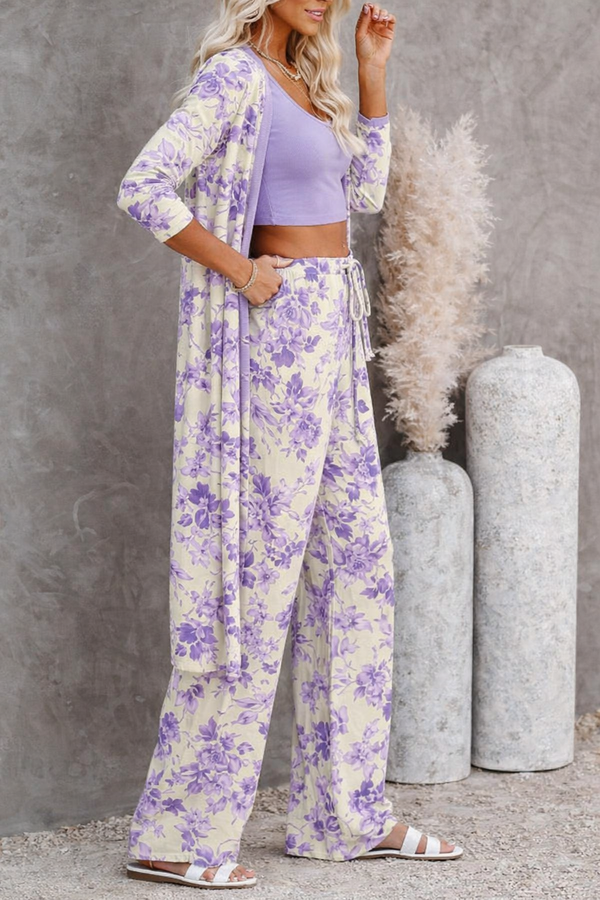 πΈ Women Floral Printed Spandex Shrug, Top & Pant β 3-Piece Co-Ord Set πΈ