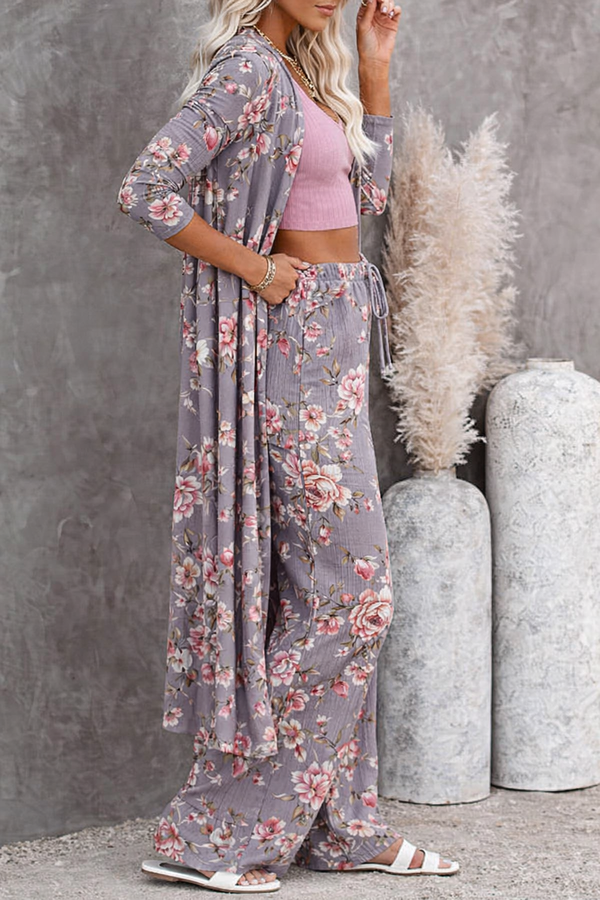 πΈ Women Floral Printed Spandex Shrug, Top & Pant β 3-Piece Co-Ord Set πΈ