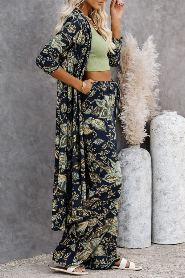 πΈ Women Floral Printed Spandex Shrug, Top & Pant β 3-Piece Co-Ord Set πΈ