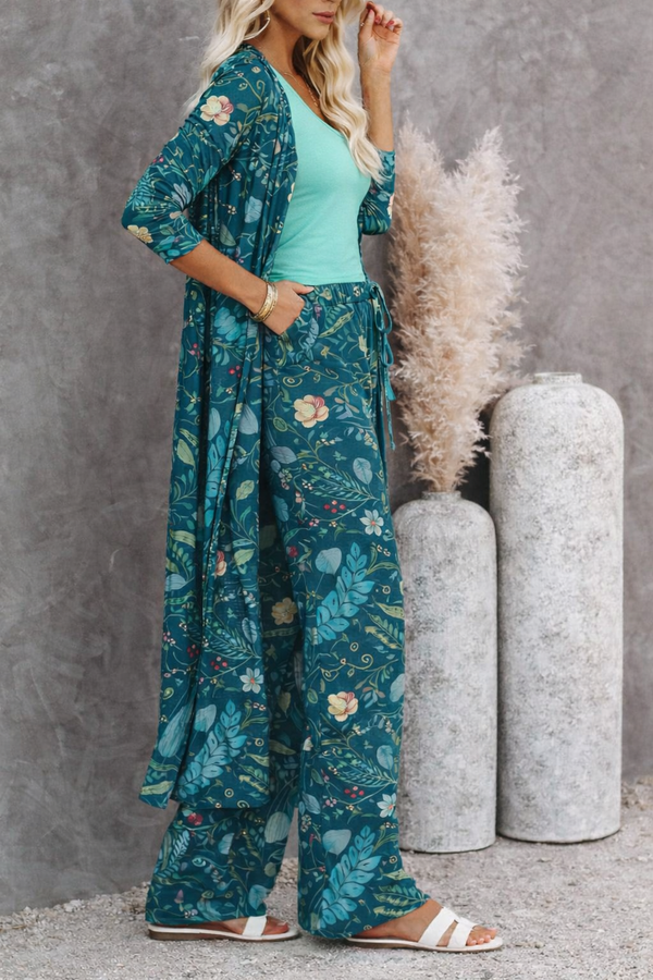 πΈ Women Floral Printed Spandex Shrug, Top & Pant β 3-Piece Co-Ord Set πΈ