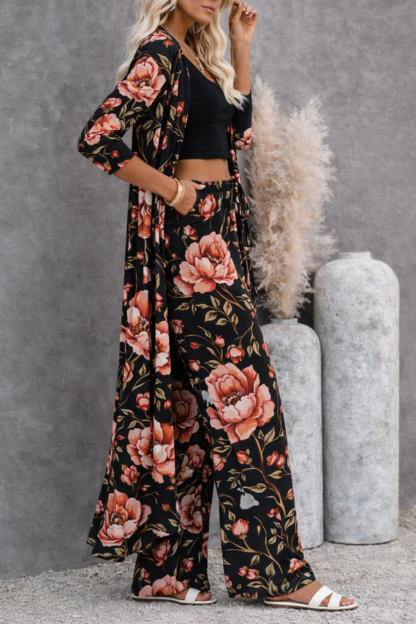 πΈ Women Floral Printed Spandex Shrug, Top & Pant β 3-Piece Co-Ord Set πΈ