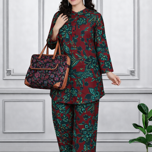 Floral Print Spandex Kurti Pant Co-Ord Set for Women | Stretchable & Comfortable Ethnic Wear