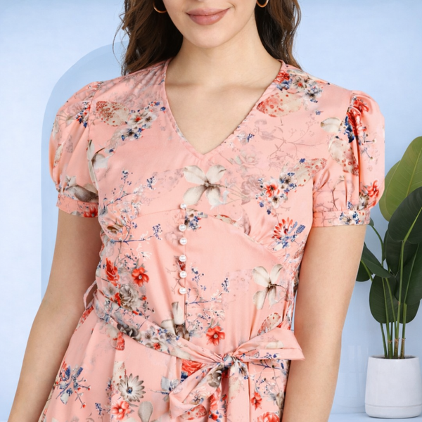 Floral Charm Fit and Flare Crepe Dress