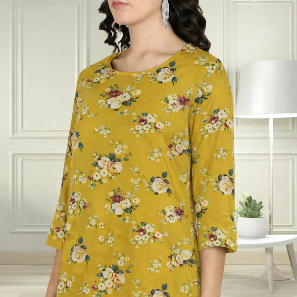 🌸 Floral Printed Kurti Pant Co-Ord Set in Stretchable Spandex Fabric