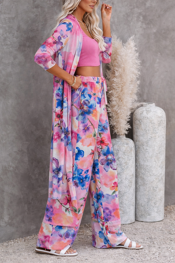 πΈ Women Floral Printed Spandex Shrug, Top & Pant β 3-Piece Co-Ord Set πΈ