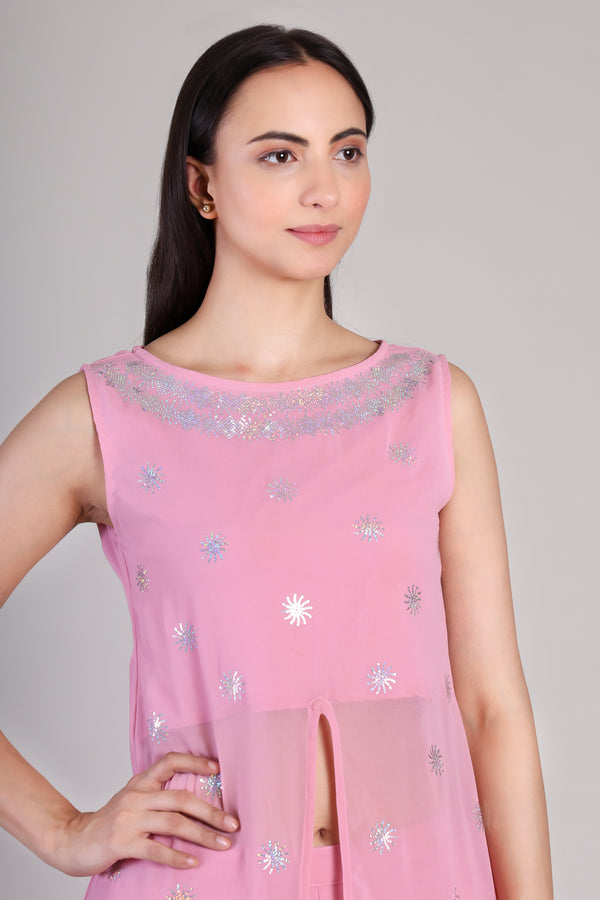 Women's Sequins Motifs Embellished Georgette Slit Kurti Pant Set