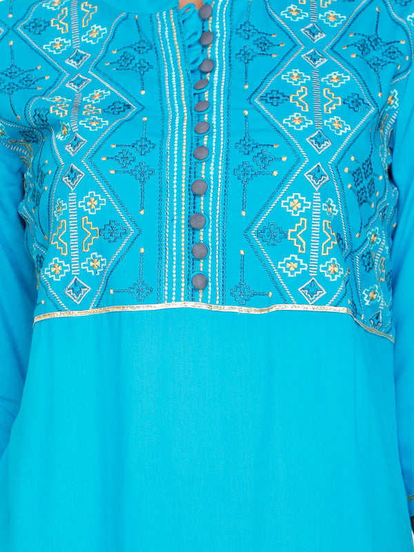 Women’s Embroidered Rayon Kurti Palazzo Dupatta Set | Elegant Ethnic Co-ord Set