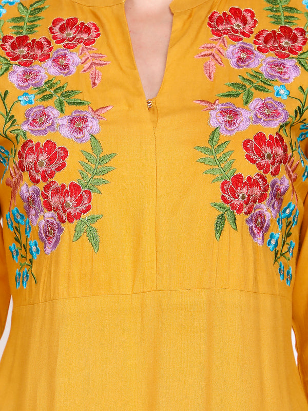 Floral Embroided A line kurti