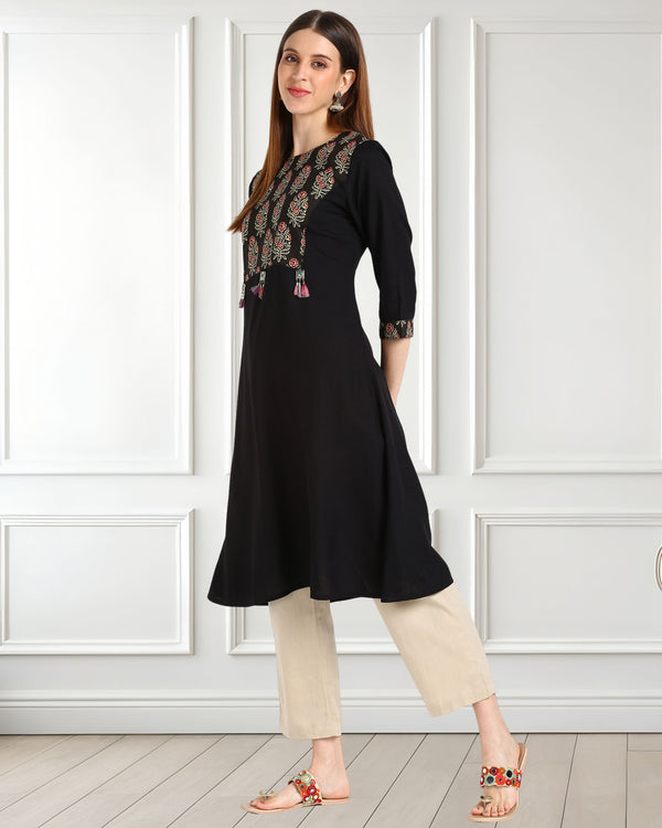 Women Block print A line kurti pant set