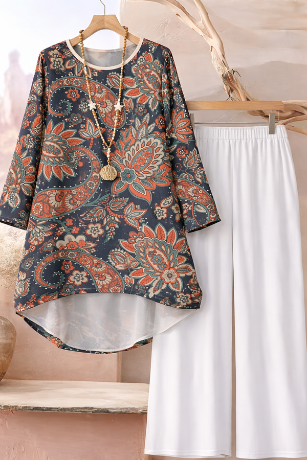 🌸 Spandex Floral Paisley Printed Top & Pant Set 🌸