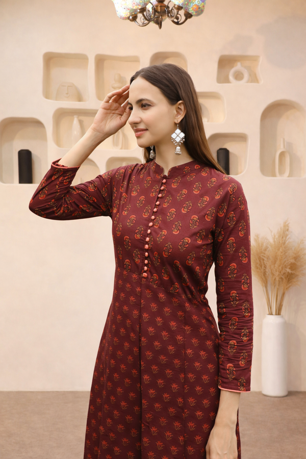 Timeless Elegance Ethnic Motifs Printed Cotton Long Kurti