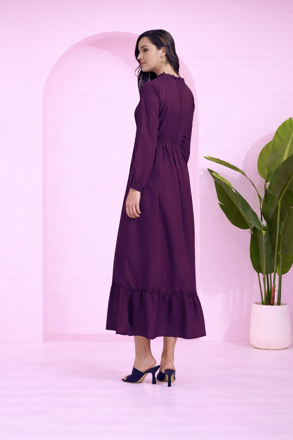 Frilled Allure Ankle-Length Spandex Purple Dress