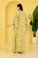 Floral Blossom Satin Kaftan – Elegant Floral Print Lounge & Resort Wear