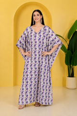 Floral Blossom Satin Kaftan – Elegant Floral Print Lounge & Resort Wear