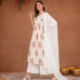 Ethnic Cotton Printed Angrakha Kurti Palazzo Set for Women