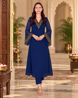 Elegant Embroidered Georgette Top Pant Set