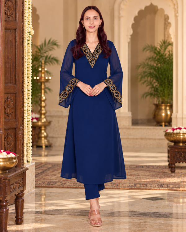 Elegant Embroidered Georgette Top Pant Set