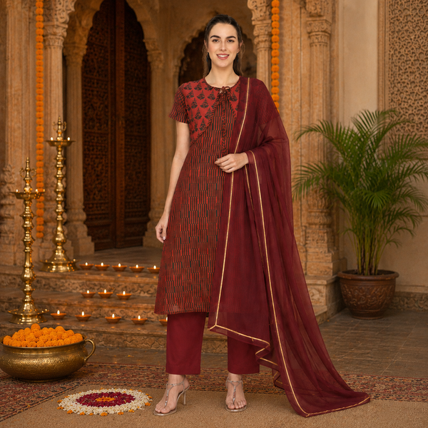 🌸 Women’s Ethnic Printed Kurti jacket & Pant Set