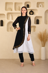 Women's Sequins Motifs Embellished Georgette Colour Block Kurti Pant Set
