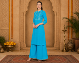 Women’s Embroidered Rayon Kurti Palazzo Set | Elegant Ethnic Co-ord Set