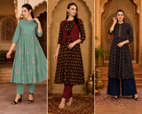3-Piece Printed Cotton Kurti Combo – Stylish Ethnic Collection