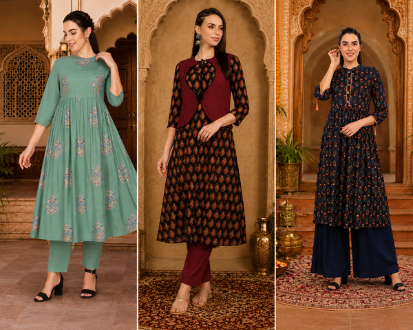 3-Piece Printed Cotton Kurti Combo – Stylish Ethnic Collection