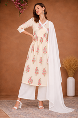 Ethnic Cotton Printed Angrakha Kurti Palazzo Set for Women