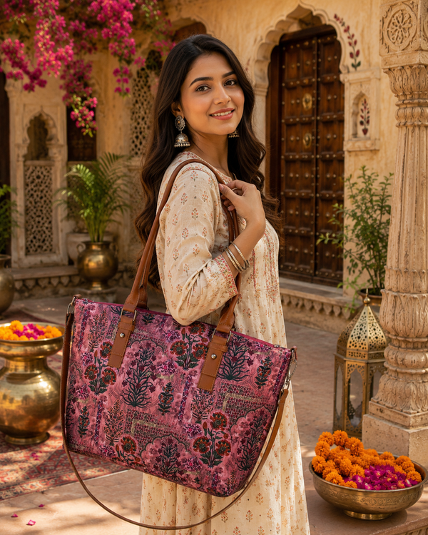 Jaipuri Floral Print Canvas Tote Bag