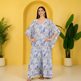 Floral Blossom Satin Kaftan – Elegant Floral Print Lounge & Resort Wear